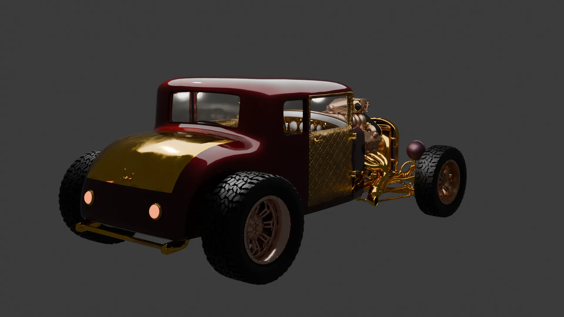 Chinese Golden Vintage Car Figure 3D Model .c4d .max .obj .3ds .fbx .stl .blend 