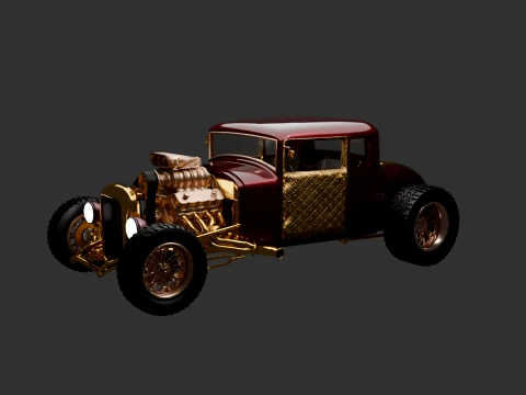 Chinese Golden Vintage Car Figure 3D Model