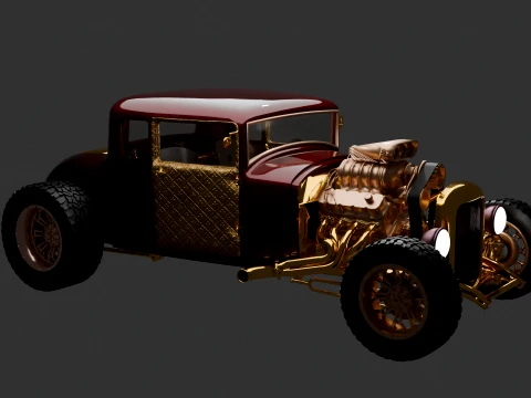 Chinese Golden Vintage Car Figure 3D Model