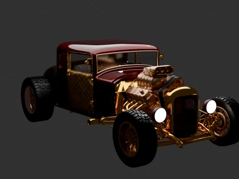 Chinese Golden Vintage Car Figure 3D Model