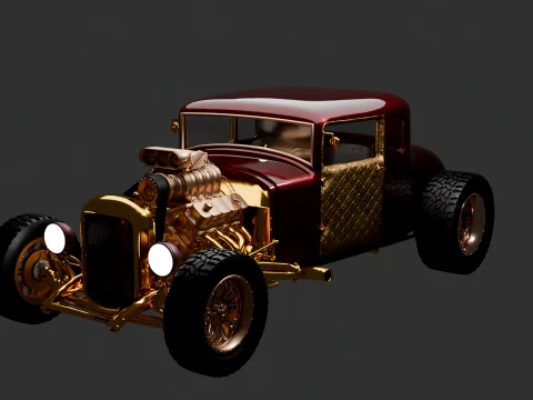 Chinese Golden Vintage Car Figure 3D Model
