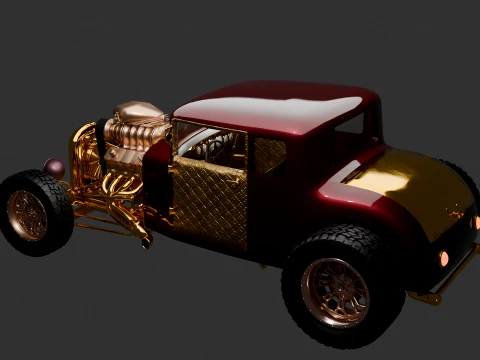 Chinese Golden Vintage Car Figure 3D Model