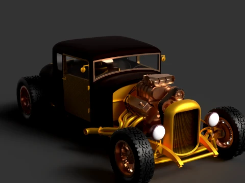 Chinese Golden Vintage Car Figure 3D Model