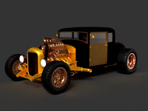 Chinese Golden Vintage Car Figure 3D Model