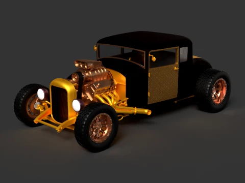 Chinese Golden Vintage Car Figure 3D Model