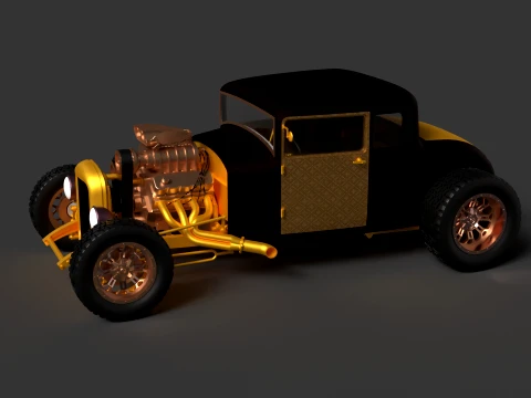 Chinese Golden Vintage Car Figure 3D Model