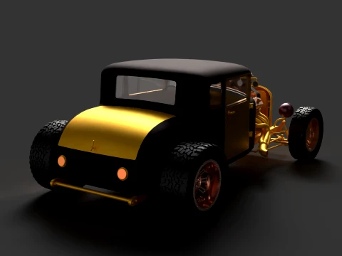 Chinese Golden Vintage Car Figure 3D Model