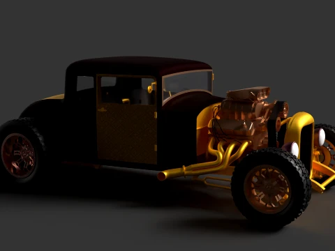 Chinese Golden Vintage Car Figure 3D Model