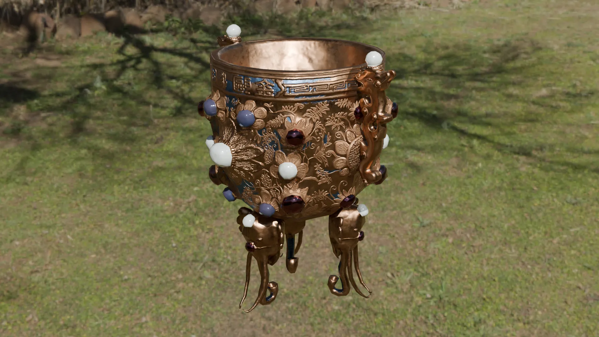 Chinese Ancient Treasure Cup 3D Model .c4d .max .obj .3ds .fbx .stl .blend