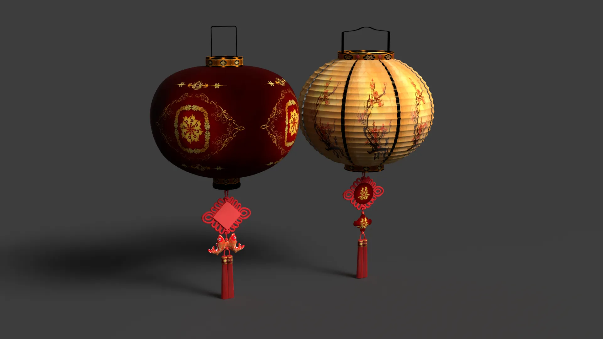 Chinese Red Lantern 3D Model .c4d .max .obj .3ds .fbx .stl .blend 