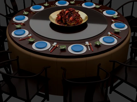 Chinese Crawfish Dim Sum Table 3D Model