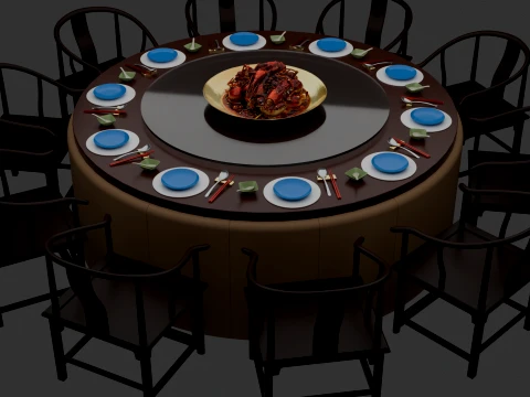 Chinese Crawfish Dim Sum Table 3D Model