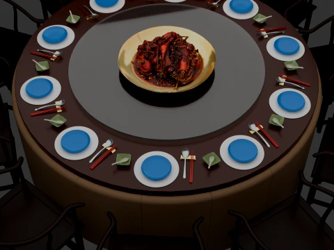 Chinese Crawfish Dim Sum Table 3D Model