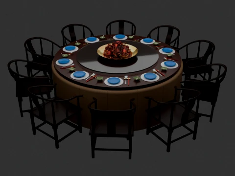 Chinese Crawfish Dim Sum Table 3D Model