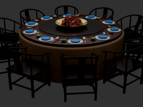 Chinese Crawfish Dim Sum Table 3D Model