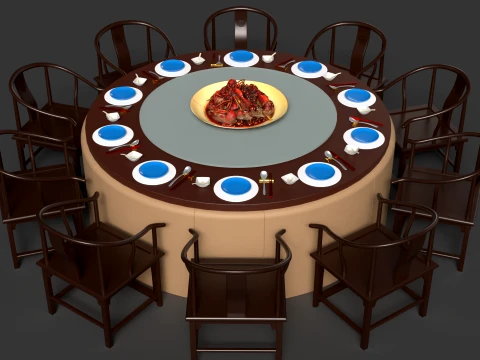 Chinese Crawfish Dim Sum Table 3D Model