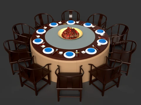Chinese Crawfish Dim Sum Table 3D Model