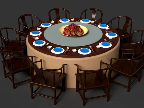 Chinese Crawfish Dim Sum Table 3D Model