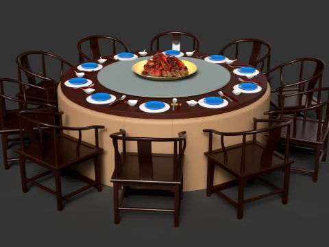 Chinese Crawfish Dim Sum Table 3D Model