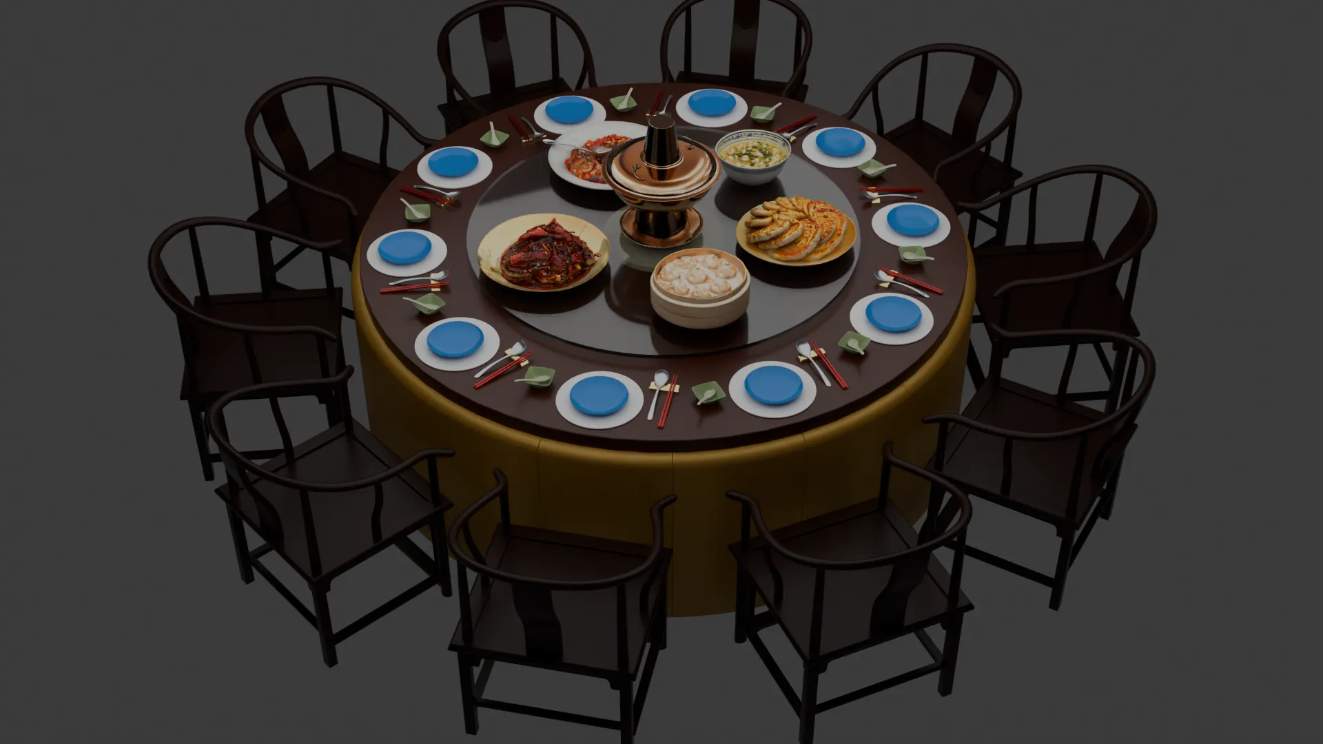 Chinese Dim Sum Table set set 3D Model .c4d .max .obj .3ds .fbx .stl .blend 