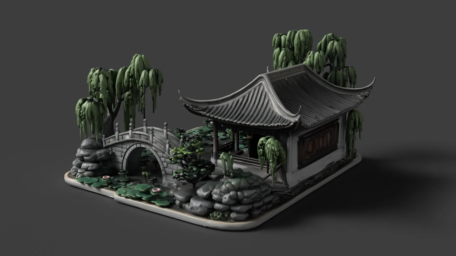 Tranquil Bamboo Retreat Miniature 3D Model .c4d .max .obj .3ds .fbx .stl .blend 