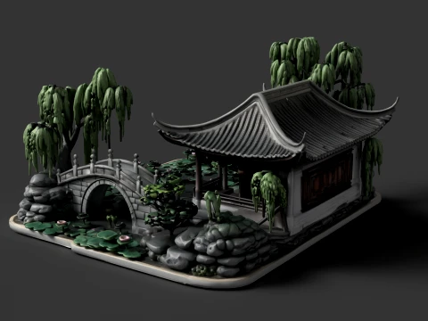 Tranquil Bamboo Retreat Miniature 3D Model