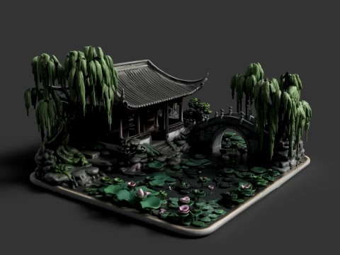 Tranquil Bamboo Retreat Miniature 3D Model