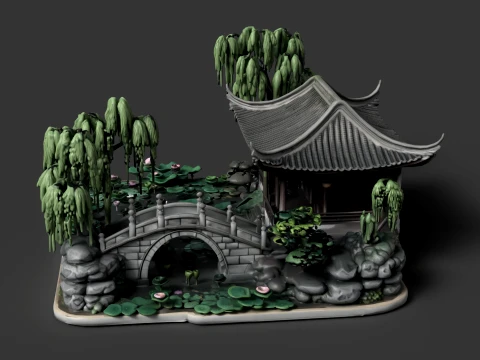 Tranquil Bamboo Retreat Miniature 3D Model