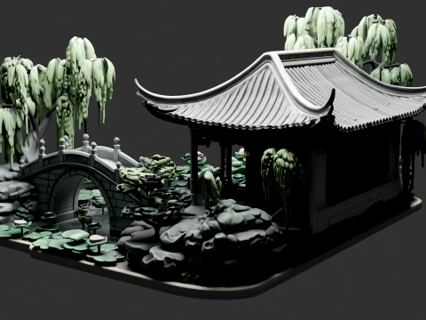 Tranquil Bamboo Retreat Miniature 3D Model
