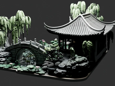 Tranquil Bamboo Retreat Miniature 3D Model