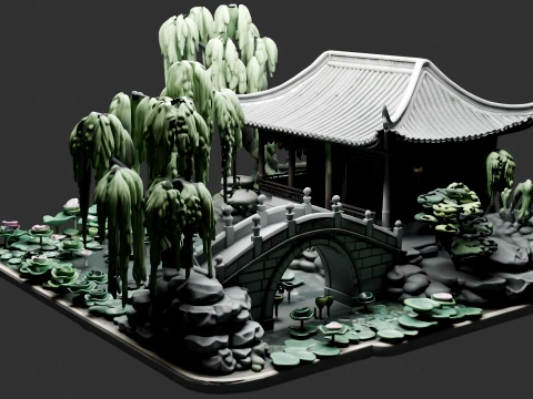 Tranquil Bamboo Retreat Miniature 3D Model