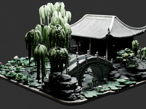 Tranquil Bamboo Retreat Miniature 3D Model