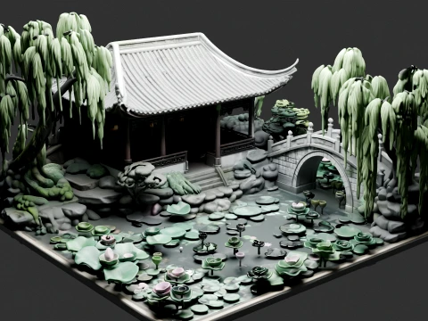 Tranquil Bamboo Retreat Miniature 3D Model