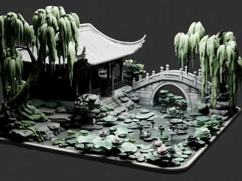 Tranquil Bamboo Retreat Miniature 3D Model