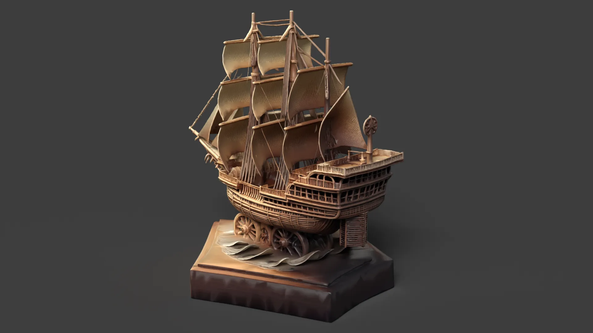 Chinese Wooden Carving Junk Sail Ship 3D Model .c4d .max .obj .3ds .fbx .stl .blend