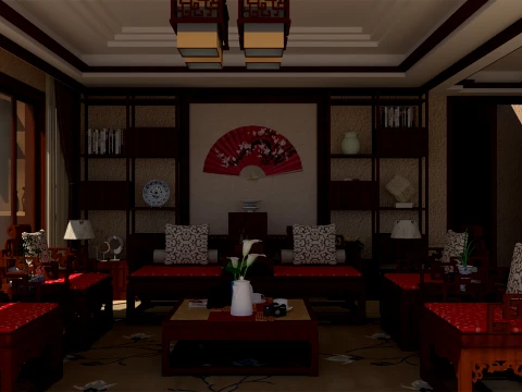 &Ccedil;in İ&ccedil; Oturma Odası Tasarımı 3D Model
