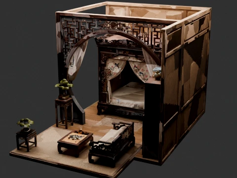 Chinese Ancient Bedroom Set 3D 모델