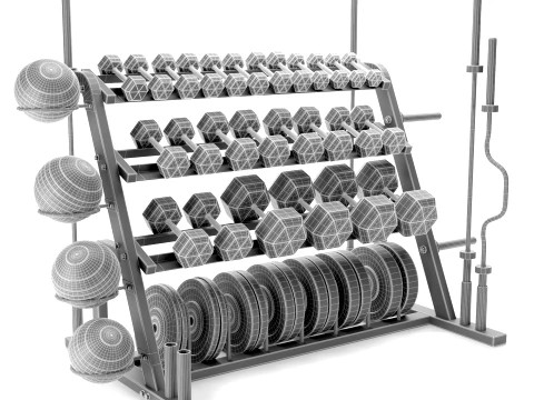 Portaoggetti per attrezzature da palestra, set di pesi con manubri 023 Modello 3D