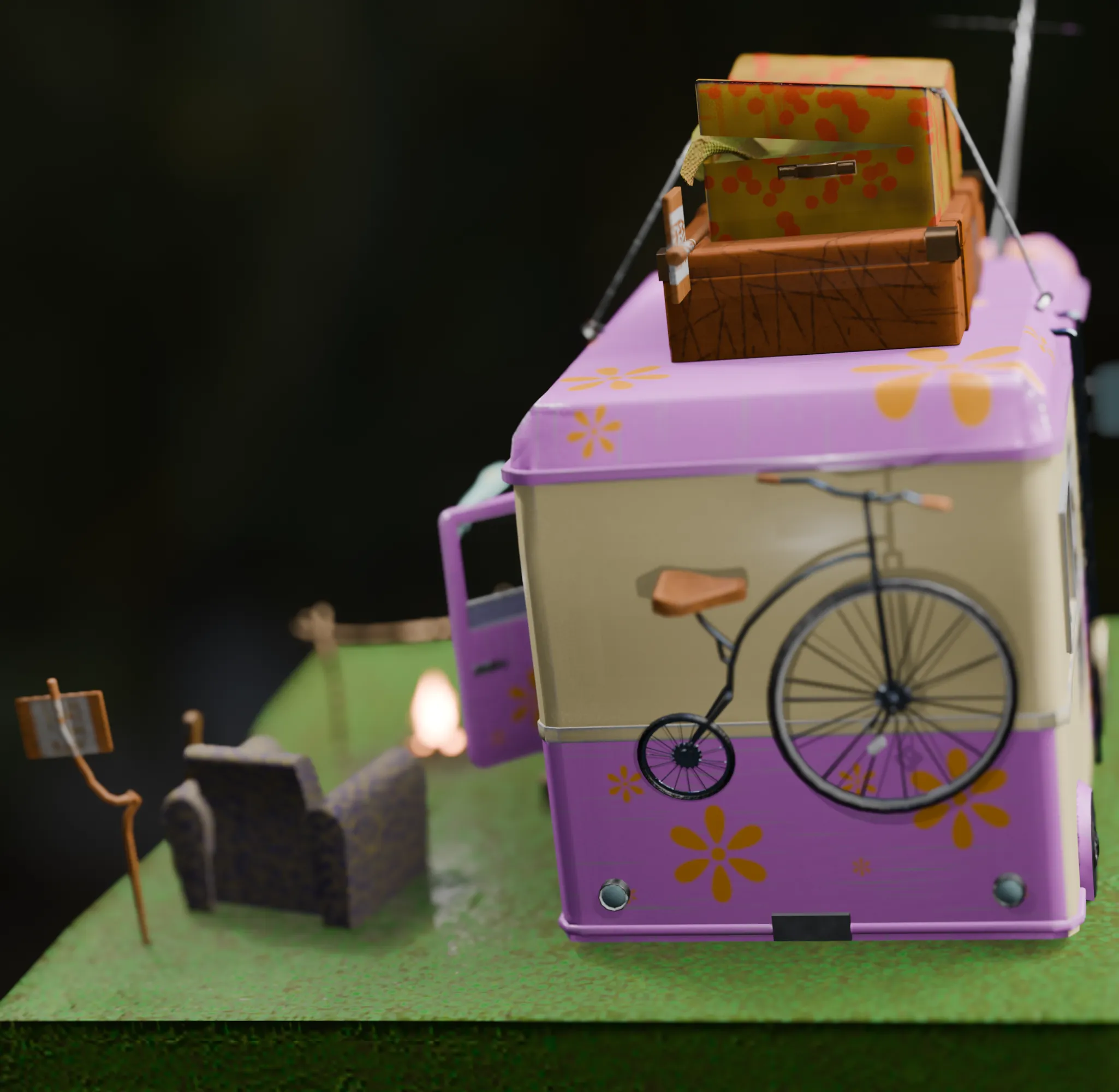 Camping Bus 3D Model .c4d .max .obj .3ds .fbx .stl .blend 