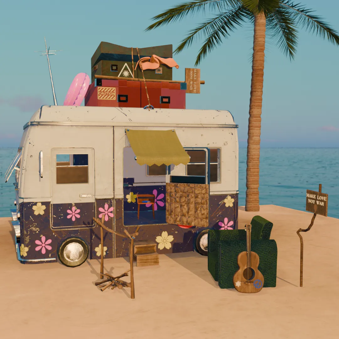 Stylized Camping Camper RV With Environment Assets 3D Model .c4d .max .obj .3ds .fbx .stl .blend 
