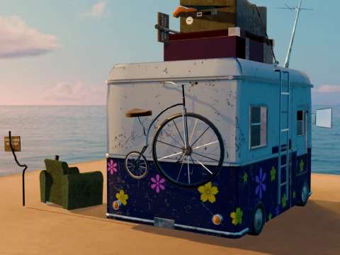 Stylized Camping Camper RV With Environment Assets 3D Model