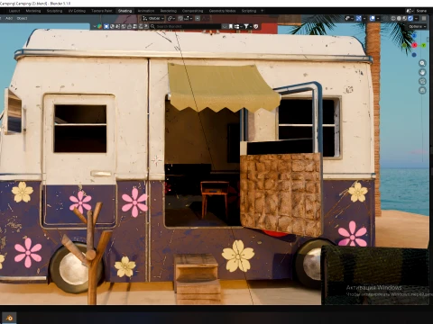 Stylized Camping Camper RV With Environment Assets 3D Model