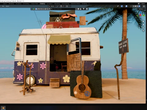 Stylized Camping Camper RV With Environment Assets 3D Model