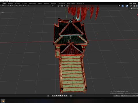 Traditional Japanese Pagoda and Stone Bridge Lov-Poly 3D Model