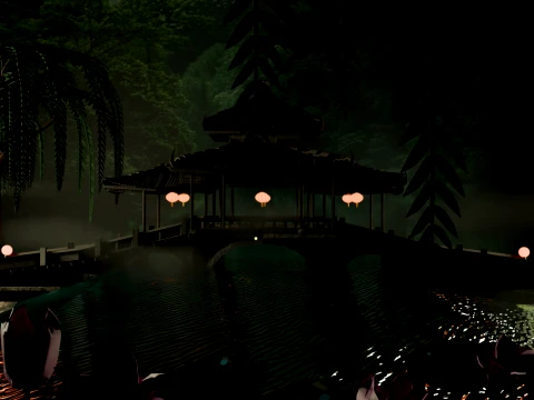 Traditional Japanese Pagoda and Stone Bridge Lov-Poly 3D Model