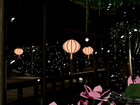 Traditional Japanese Pagoda and Stone Bridge Lov-Poly 3D Model