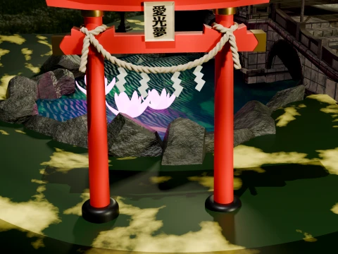 Traditional Japanese Pagoda and Stone Bridge Lov-Poly 3D 모델