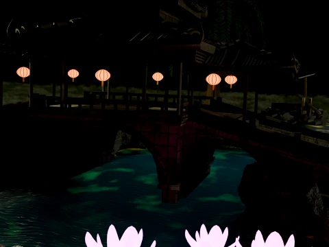 Traditional Japanese Pagoda and Stone Bridge Lov-Poly 3D 모델