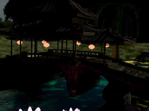 Traditional Japanese Pagoda and Stone Bridge Lov-Poly 3D 모델