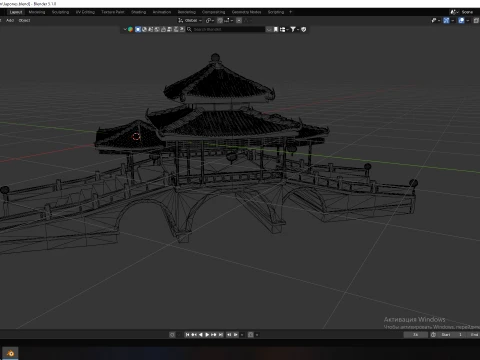 Traditional Japanese Pagoda and Stone Bridge Lov-Poly 3D 모델